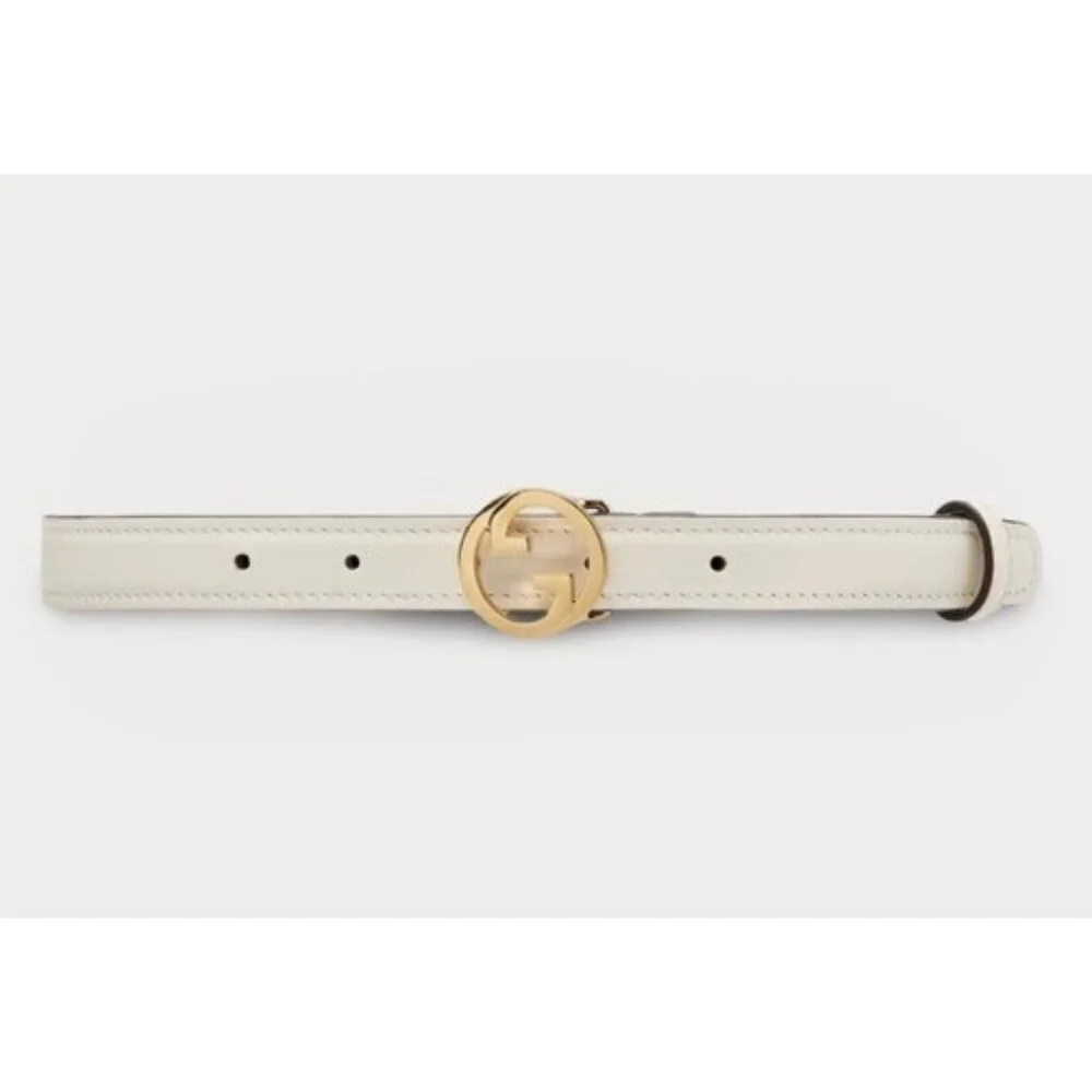 Gucci Women’s Blondie Ciny Interlocking Buckle Calfskin Belt Mystic White 100cm